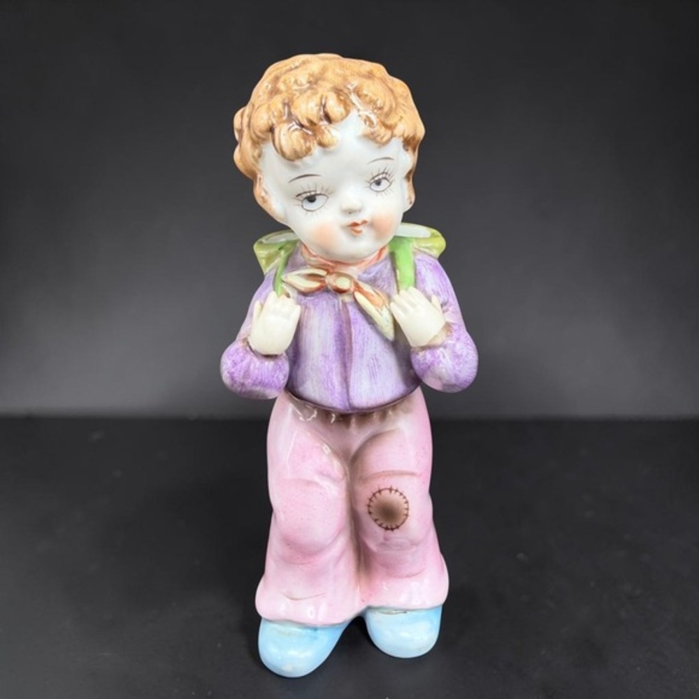 Ardalt Boy Figurine Matchstick Holder Bud Vase‎ Hiker Backpack Porcelain Figure